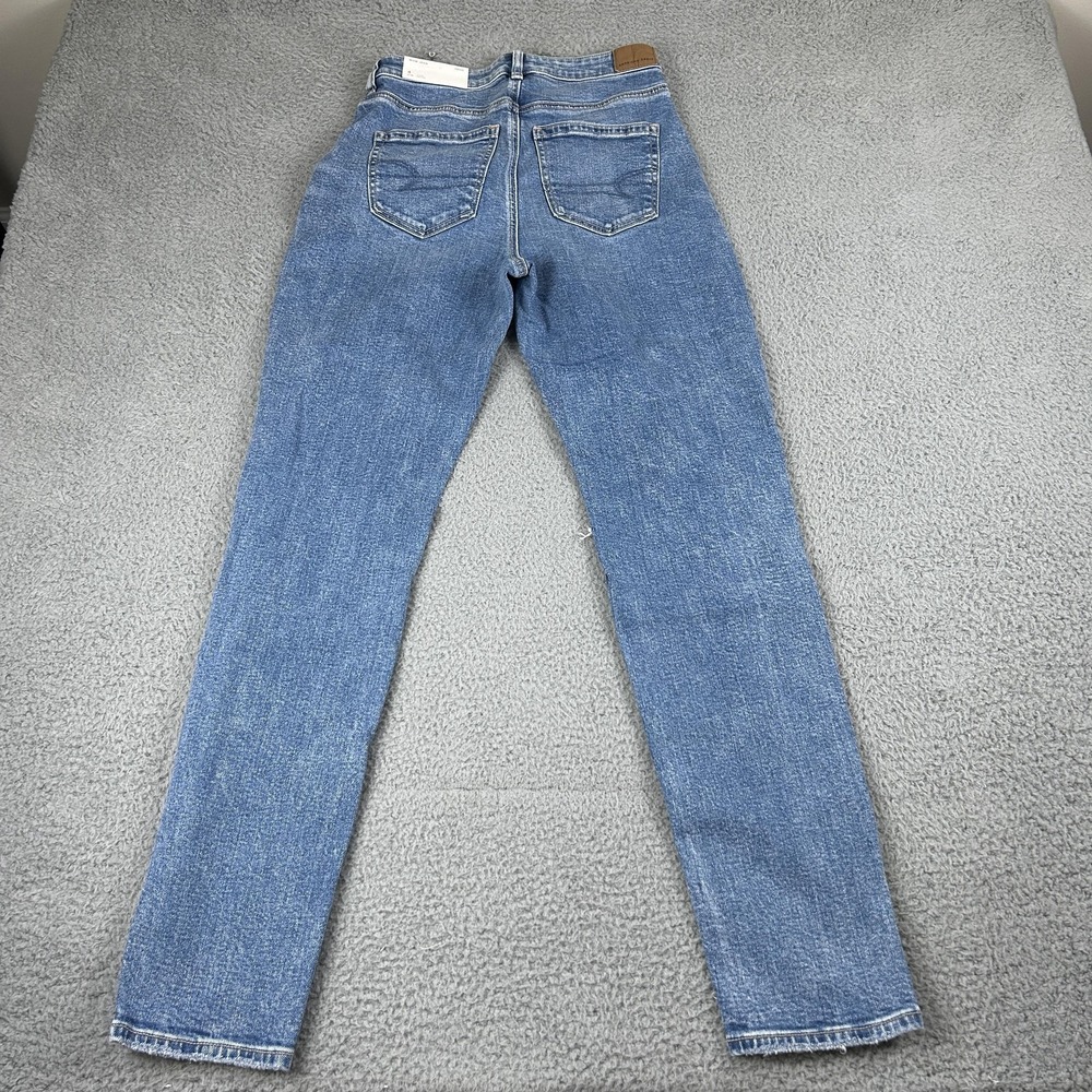American Eagle Outfitters Jeans Womens 4 Blue Mom High Rise Ripped Knees X-Long - Picture 12 of 15